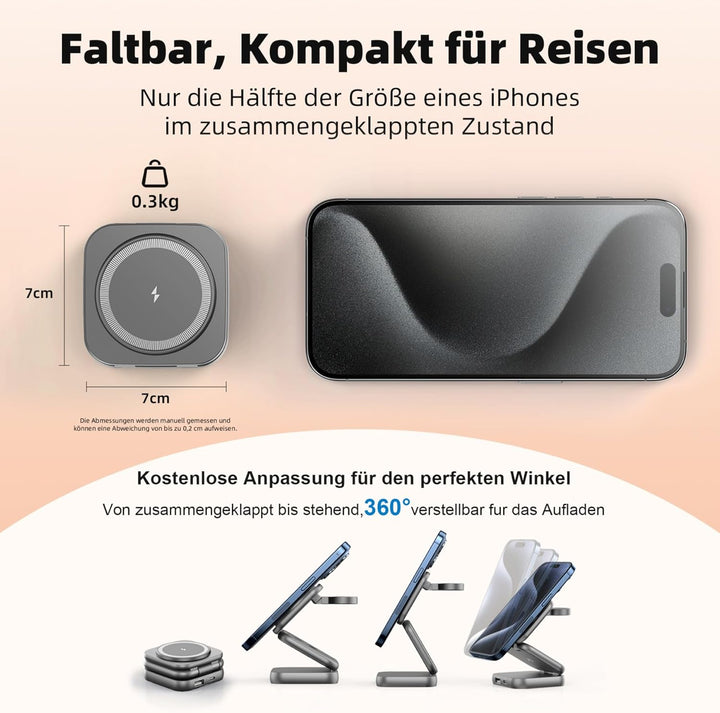 AC Island 5 in 1 iPhone Ladestation kompatibel mit Mag-Safe Ladegerät, Faltbar Reisen Wireless Charg