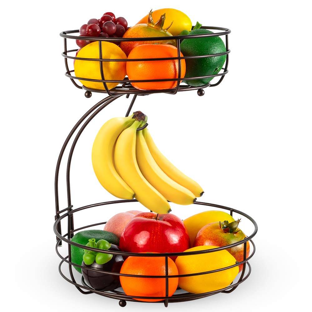 2-stöckiger Obstkorb mit Bananenhalter, Obstschale, Gemüsekorb, aus Metall, stehende tägliche Küchen