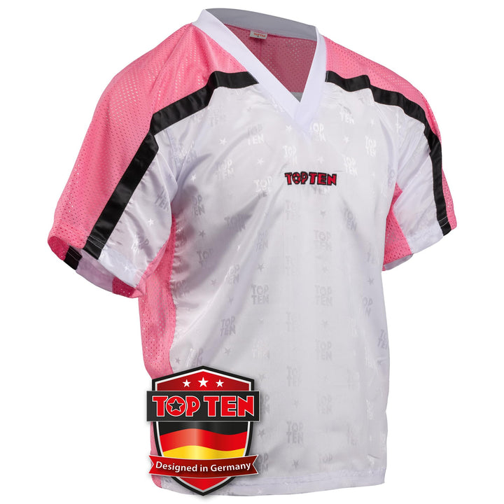 T-Shirt mit V-Ausschnitt zum Kickboxen „Kickboxjacke Mesh“ Schwarz - Pink S, Schwarz - Pink S