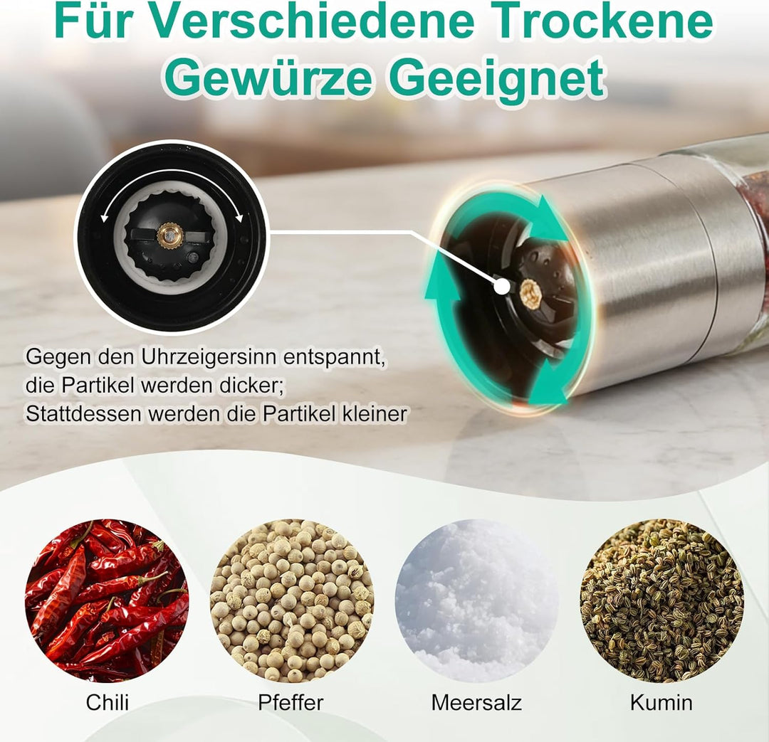 WRENYZK Salz und pfeffermühle 4er Set, Mini Salz und Pfeffermühle Edelstahl Gewürzmühle, Verstellbar