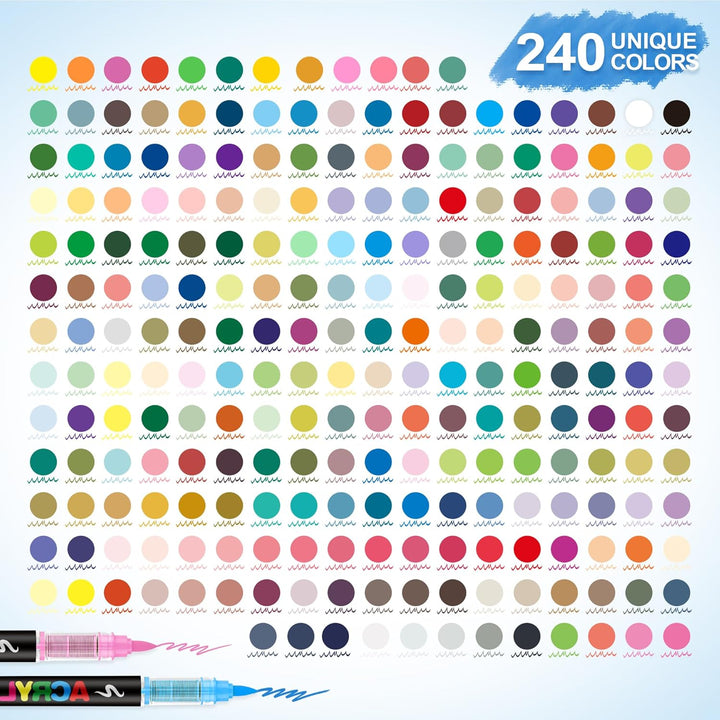 Guangna 240 Farben Acrylstifte Marker Set für Stoff, Leinwand, Glas, Holz und Papier, 240