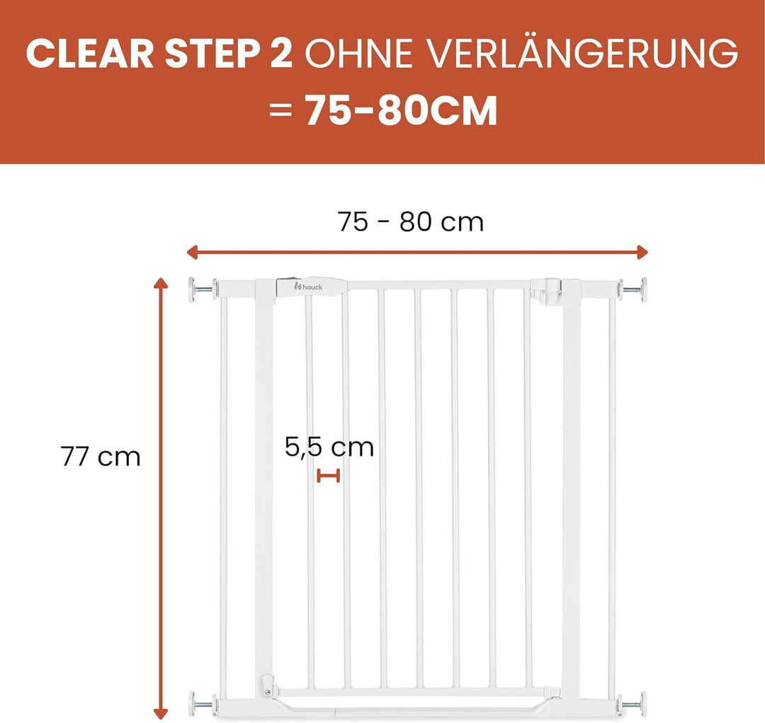 hauck Treppenschutzgitter Türschutzgitter Clear Step 2, für Breiten 75-80 cm, Ultra Flache Schwelle,