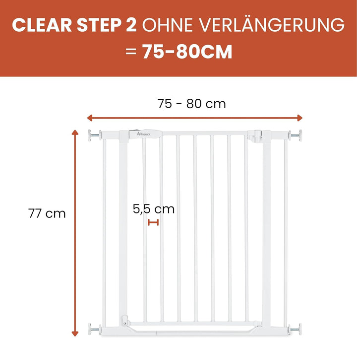 hauck Treppenschutzgitter Türschutzgitter Clear Step 2, für Breiten 75-80 cm, Ultra Flache Schwelle,