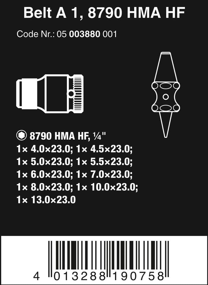 Wera 05003880001 Belt A 1 Zyklop Steckschlüsseleinsatz-Satz, mit Haltefunktion, 1/4"-Antrieb, 10-tei