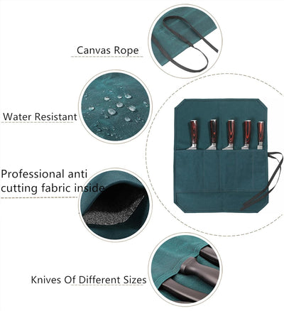 Denifiter Messer-Rolltasche für Köche, tragbarer Messerkoffer mit schnittfestem Material (Dunkelgrün
