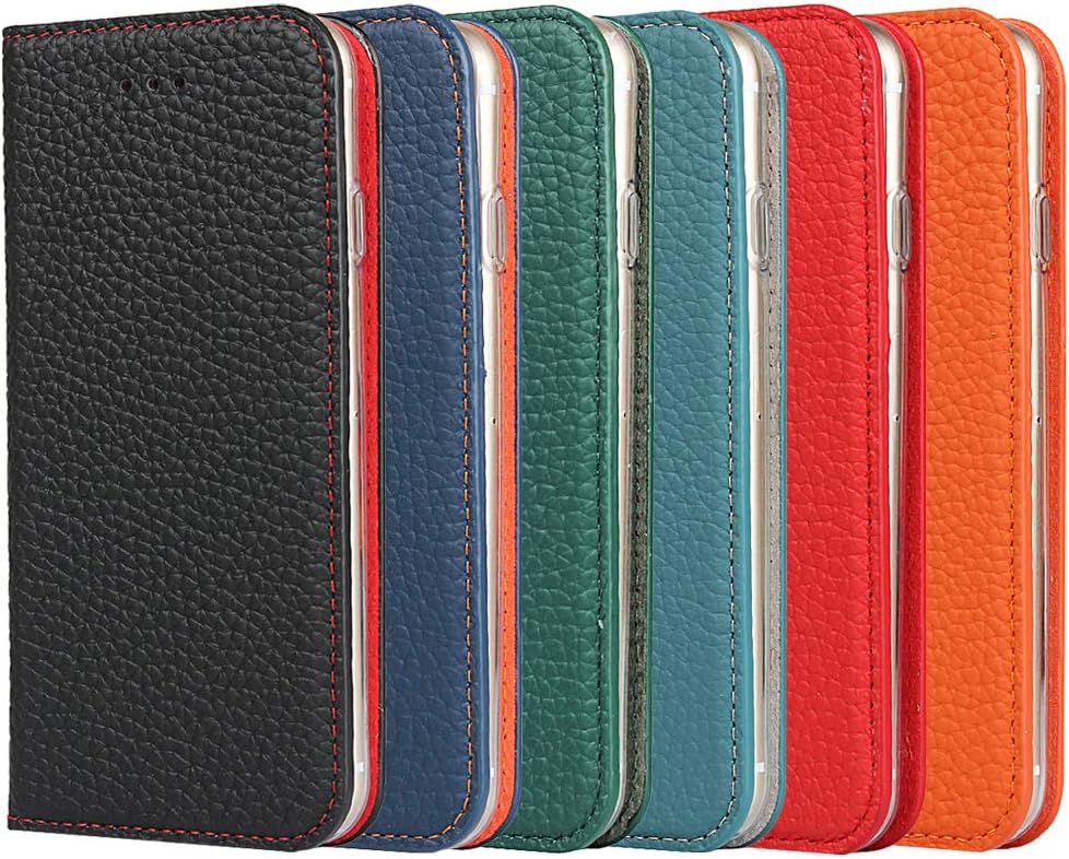 Brieftasche Hülle für iPhone 6 Plus/6S Plus, Litschi Genarbtes Echtleder Hülle [Kartenfächer] [Stand