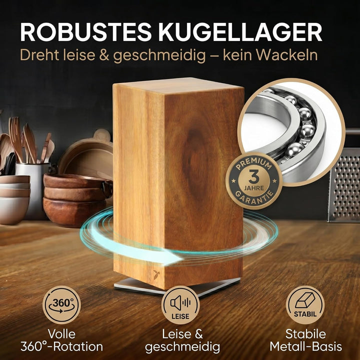 Messerblock Drehbar 360 Grad Magnetisch Ohne Messer Akazienholz – Magnet-Messerhalter Universal Unbe