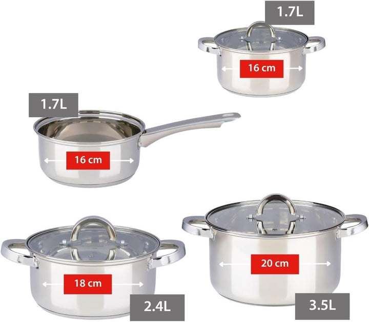 alpina Induktions Topfset 4‑teilig – Edelstahl Kochtöpfe mit Glasdeckel – Kochtopfset Geeignet für A