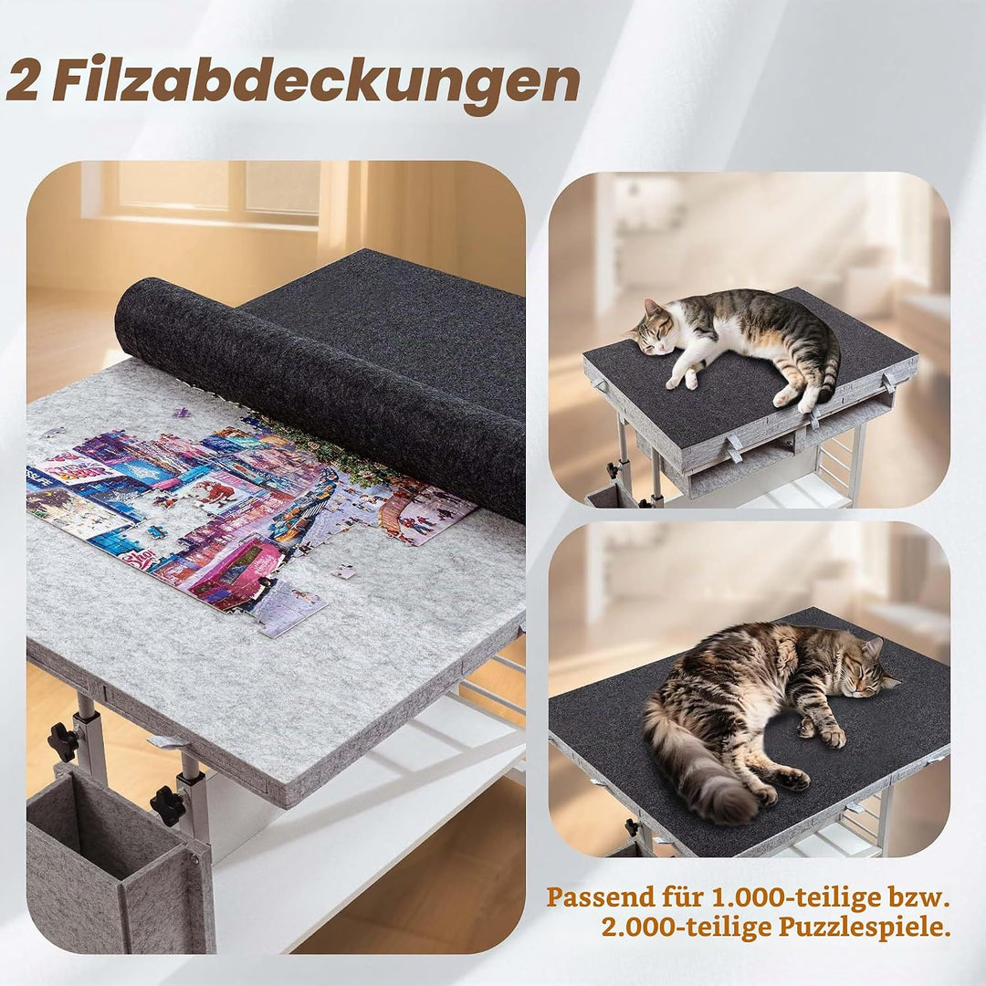 Tektalk Faltbarer Filz-Puzzle-Tisch mit Höhenverstellung, Puzzle-Board für Erwachsene mit 2 Abdeckun