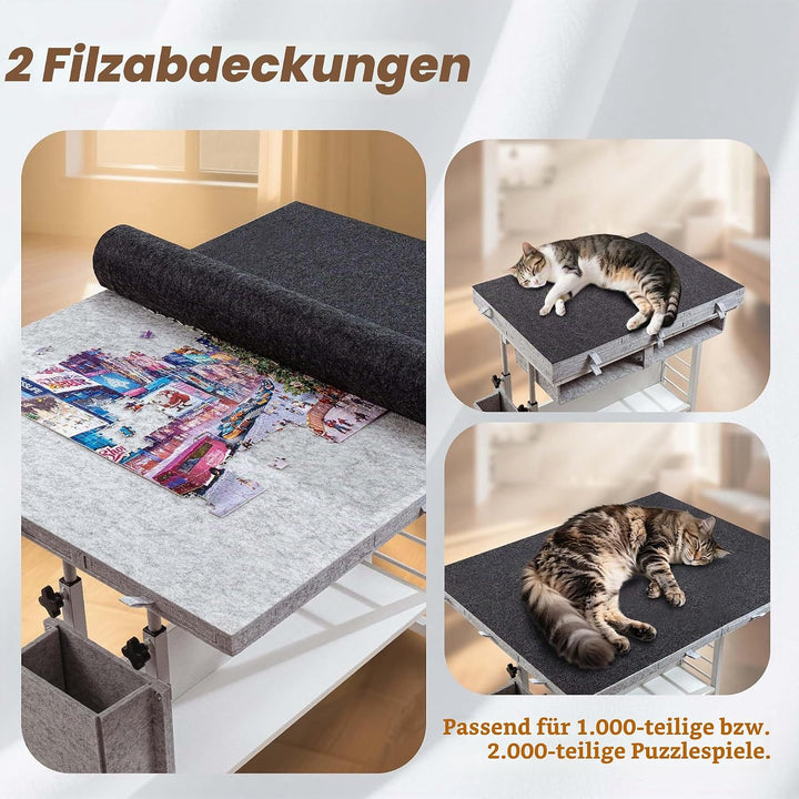 Tektalk Faltbarer Filz-Puzzle-Tisch mit Höhenverstellung, Puzzle-Board für Erwachsene mit 2 Abdeckun