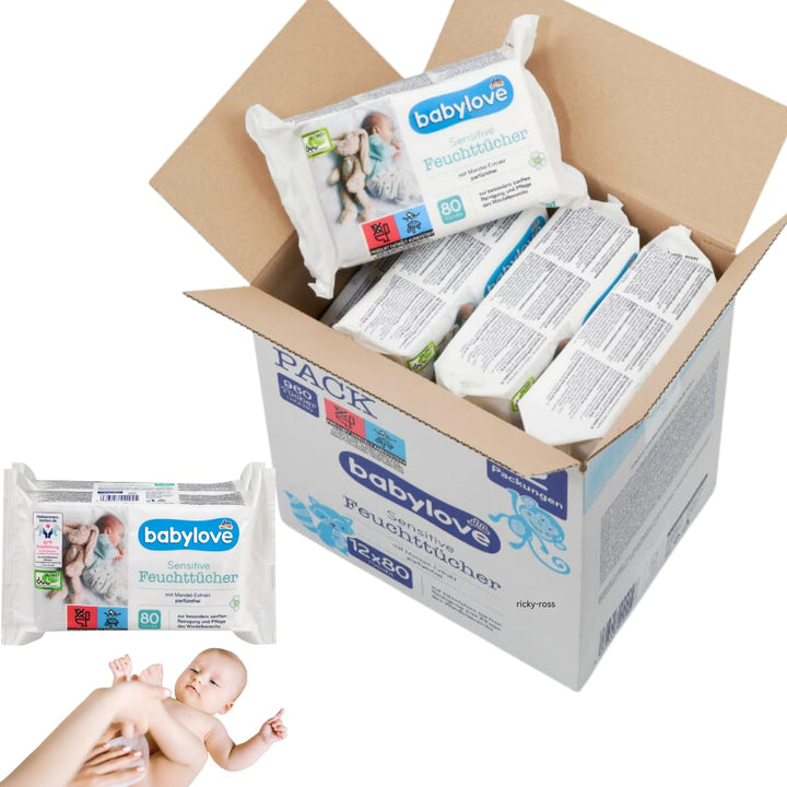 babylove Vorteils Pack Feuchttücher sensitive, 12 x 80 Stück, = 960 Stück