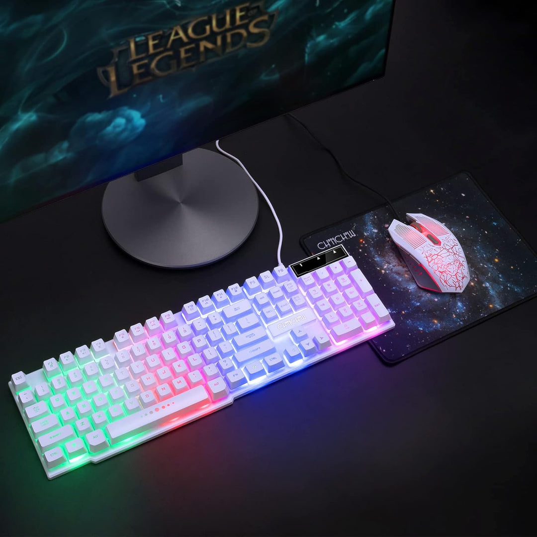 Gaming-Tastatur und -Maus, Regenbogen-Tastatur und Gaming-Maus, LED-Hintergrundbeleuchtung, 3600 dpi