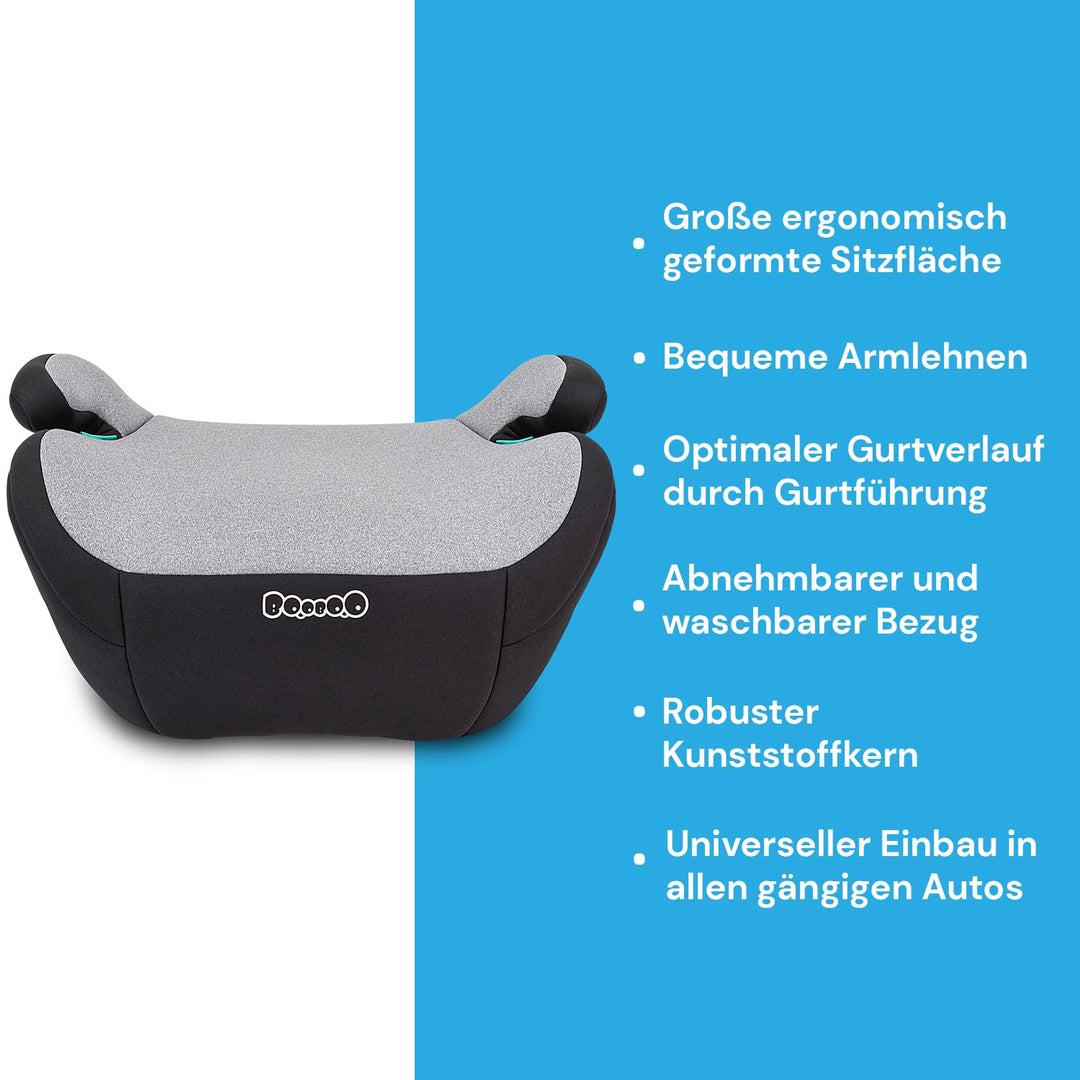 Booboo Safety Madrid Sitzerhöhung auto kinder ohne Isofix 125 bis 150 cm, i-Size - Black Grey