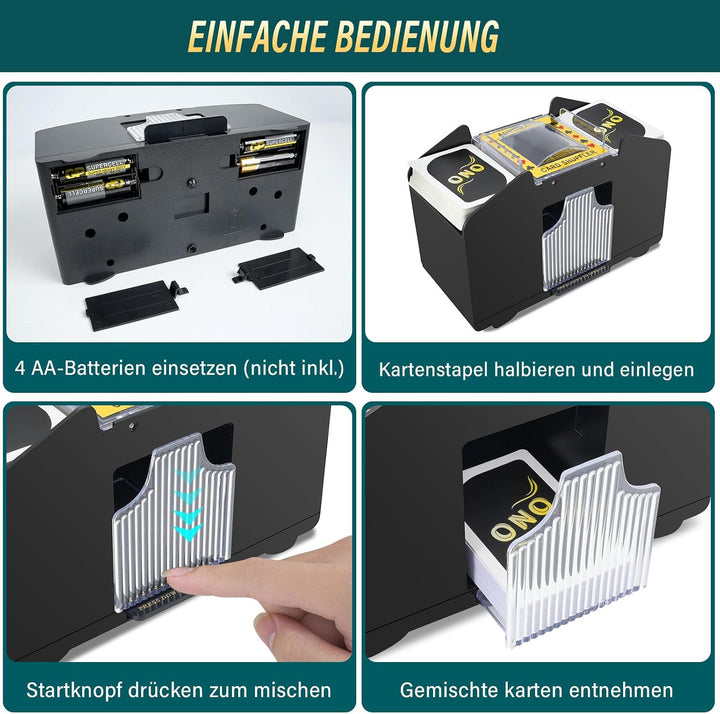 Elektrische Kartenmischmaschine, Automatischer Kartenmischer für 1–4 Decks, Kartenmischgerät für UNO
