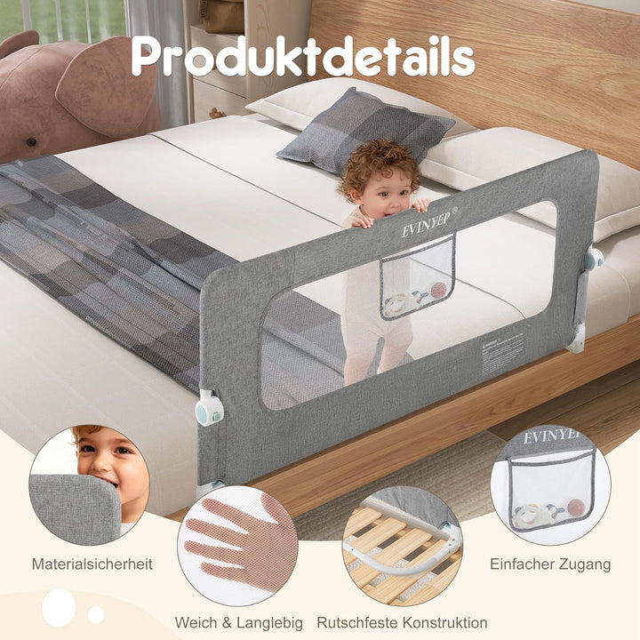EVINYEP Bett Rausfallschutz Kinder ohne Bohren, 150 cm Zusammenklappbarer Rausfallschutz, Verbessert