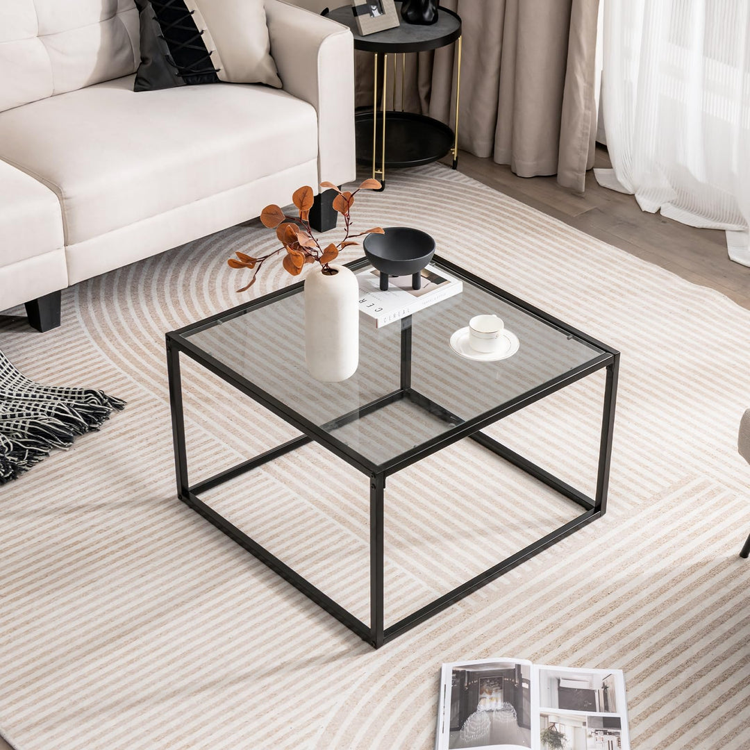 GIANTEX Couchtisch Glas Metall, Glastisch Kaffeetisch Teetisch mit Hartglasplatte, Wohnzimmertisch m