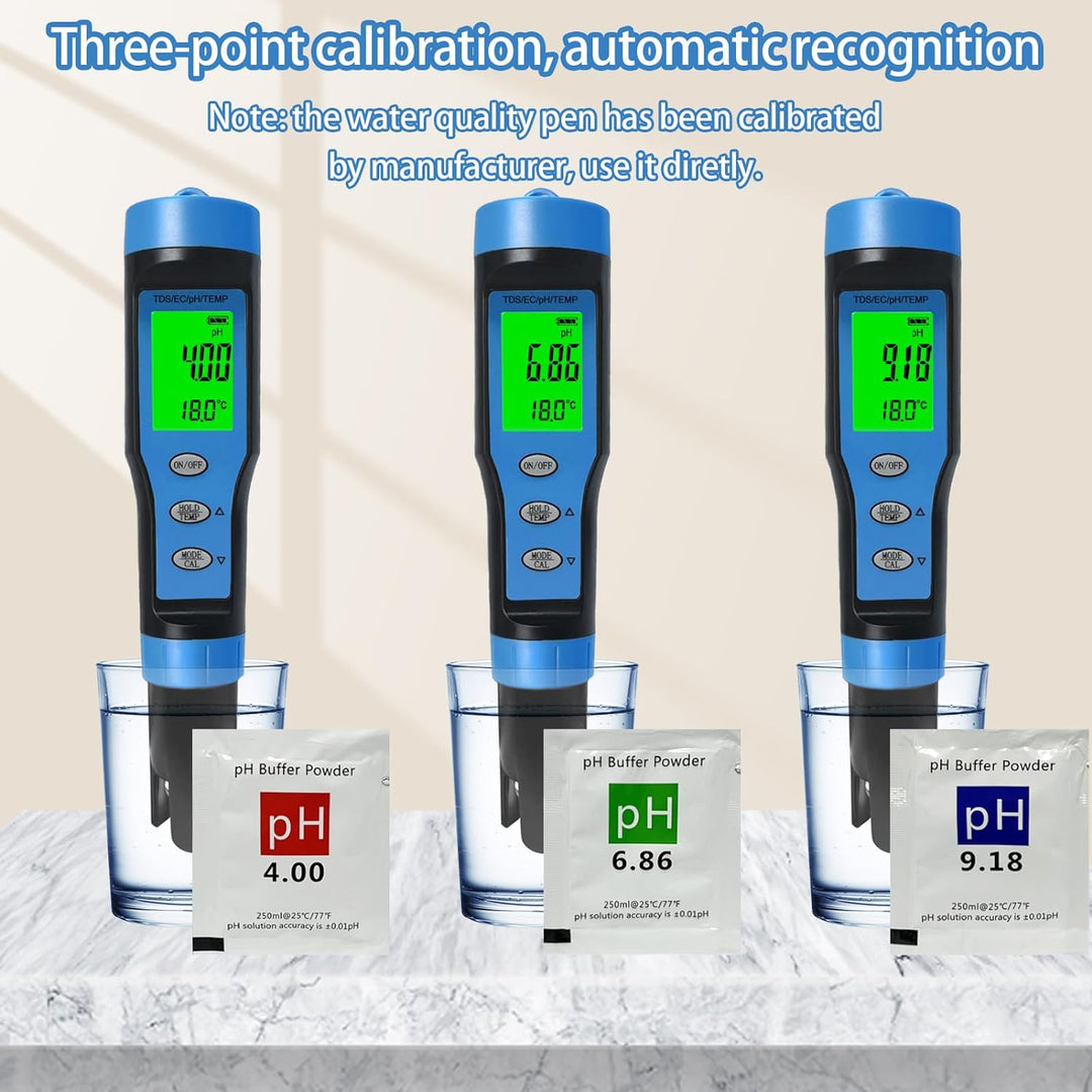Ueomul pH Messgerät 4 IN 1 mit TDS EC Temperatur Multi-Parameter-Tester 0,01 Auflösung hohe Genauigk