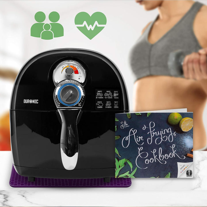 Duronic AF1 BK Heissluftfritteuse, Fritteuse mit 4,5 L Fassungsvermögen, Mini Backofen zum Dünsten,