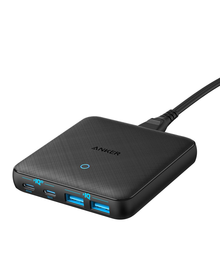 Anker USB-C Ladegerät, 543 (65W II) PIQ 3.0 & GaN 4-Port Netzteil, Dünnes Design, Zwei USB-C Anschlü