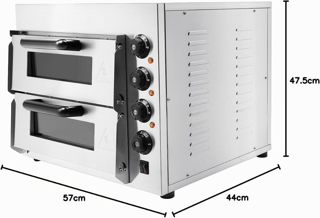 Doppelter Pizza-Ofen, Edelstahl-Ofen, einstufig 20L, mit eingebauter Beleuchtung, Timer, Temperaturr