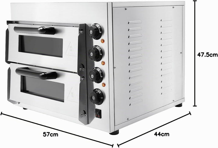 Doppelter Pizza-Ofen, Edelstahl-Ofen, einstufig 20L, mit eingebauter Beleuchtung, Timer, Temperaturr