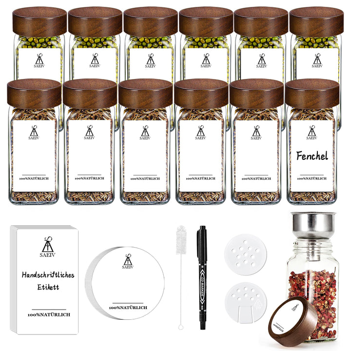 MRVNN Gewürzdosen Set 12 Stk, Spice Jars 120ML, Versiegelt Gewürzglas, Gewurzglaserset Für Gewürzreg