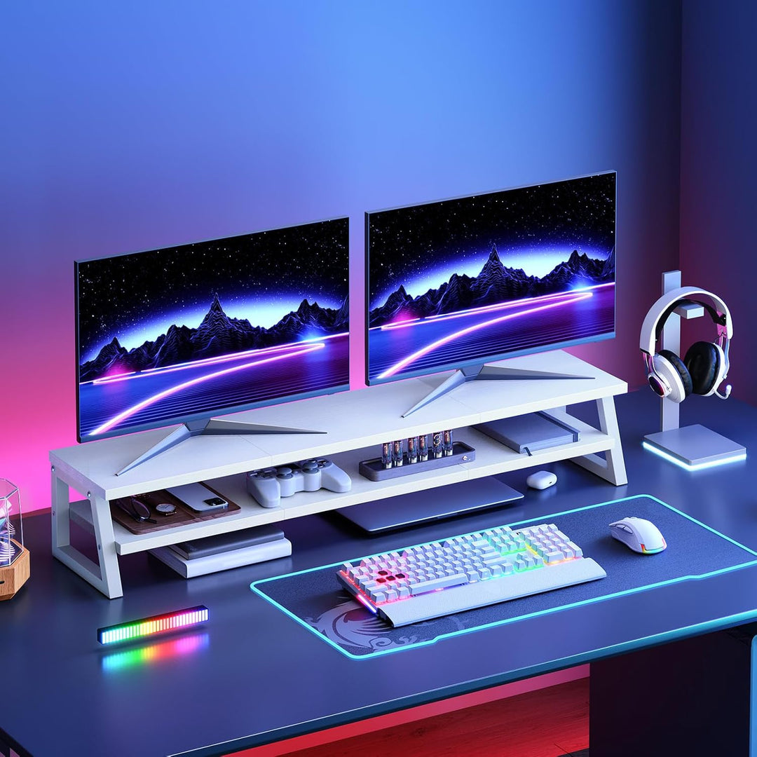 HOOBRO 2-stufiger Monitorständer Holzfür 2 Monitore, 100 x 24 x 19,5 cm, Dual Monitor Ständer, Bilds