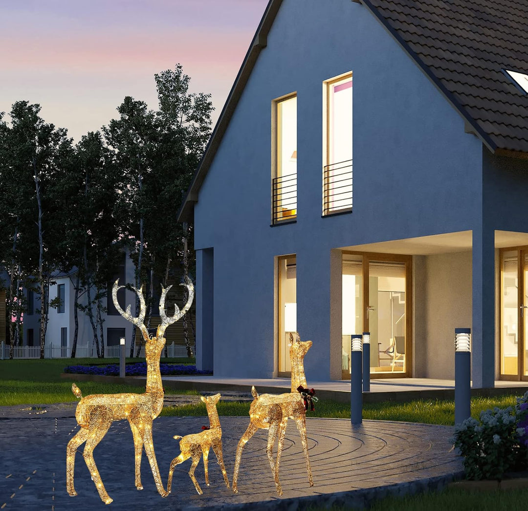 DMS Rentier Familie Weihnachtsfigur mit 187 LEDs Weihnachtsbeleuchtung für aussen und innen Weihnach