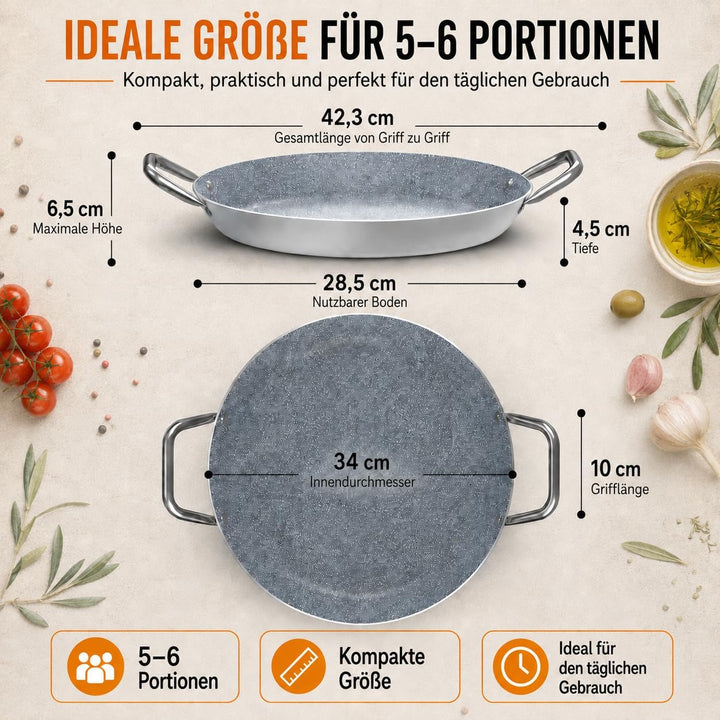 TEHORNEO Paella Pfanne Induktion, Paella Pfanne 34 cm Antihaftbeschichtete aus Aluminium 5-6 Portion