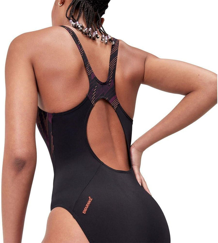 Speedo Damen Hyperboom Splice Muscleback Schwimmanzug (1er Pack), 62 Schwarz/Lila