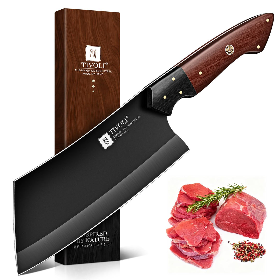 TIVOLI Hackmesser, Edelstahl, robuste Klinge, langlebig, ergonomischer Holzgriff für Fleisch, Knoche