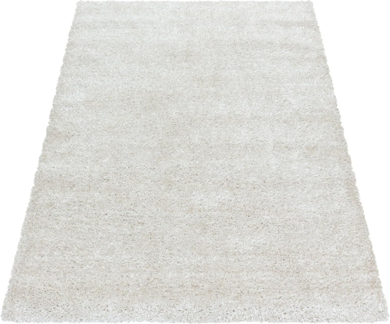 HomebyHome Shaggy Teppich Wohnzimmer 120 cm Rund - 50 mm Florhöhe Hochflor Wohnzimmerteppich Natur E