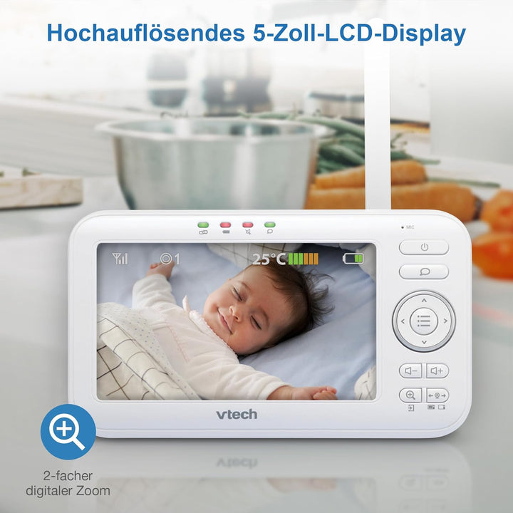 VTech VM5252 Babyphone mit Kamera, Babyfon mit beweglicher Kamera, 5" LCD-Farbbildschirm und Nachtsi