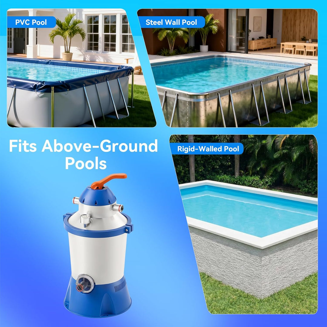 Sandfilteranlage Pool für Aufstellpool 3785L/h 90W - Komplettset Poolpumpe Sandfilter für kleine Poo