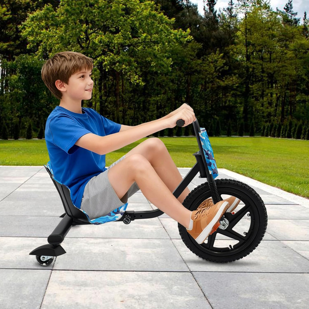 Pedal Drift Scooter für Kinder, Blau Tarnmuster Design, Leuchtende Hinterräder & Verstellbare Länge