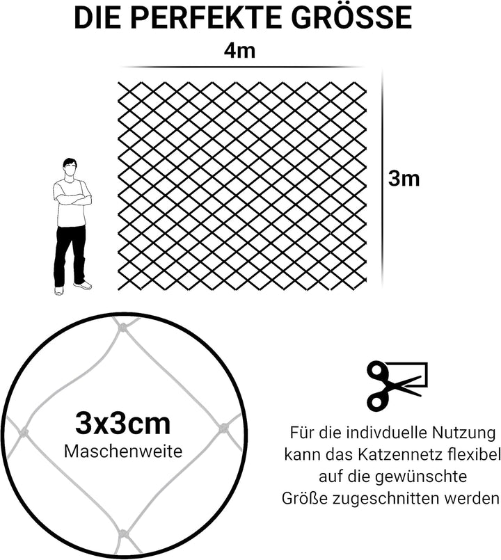 Katzennetz für Balkon 4x3 Meter transparent inklusive Befestigungsmaterial Katzenschutznetz Katzengi
