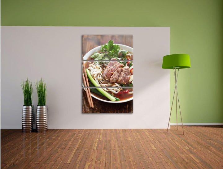 Pixxprint Japanische Miso Nudelsuppe als Leinwandbild/Grösse: 3 Teilig (120x80) cm/Wandbild/Kunstdru