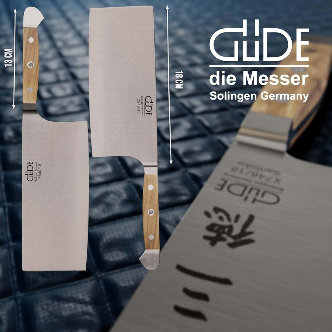 GÜDE Solingen - China Kochmesser geschmiedet, 18 cm, Olivenholz, ALPHA OLIVE, Doppelkropf, Handmade
