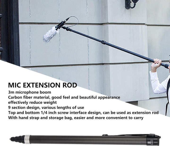 Mikrofon-Auslegerstange, Handmikrofon-Verlängerungsstange, 3-Meter-Teleskop-Mikroausleger-Verlängeru