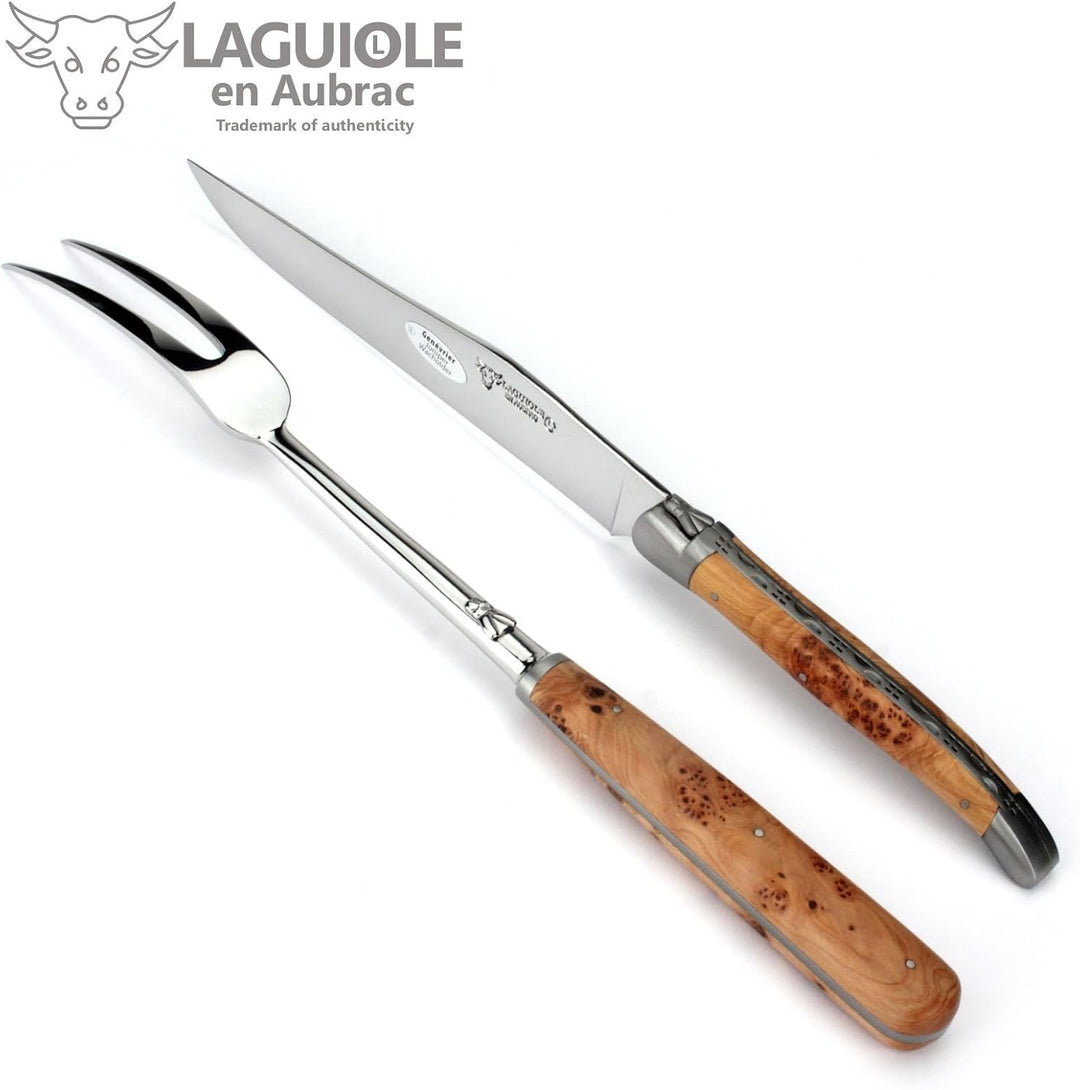 Laguiole en Aubrac Tranchierbesteck mit Griffschalen aus Wacholder - Vorlegebesteck Frankreich