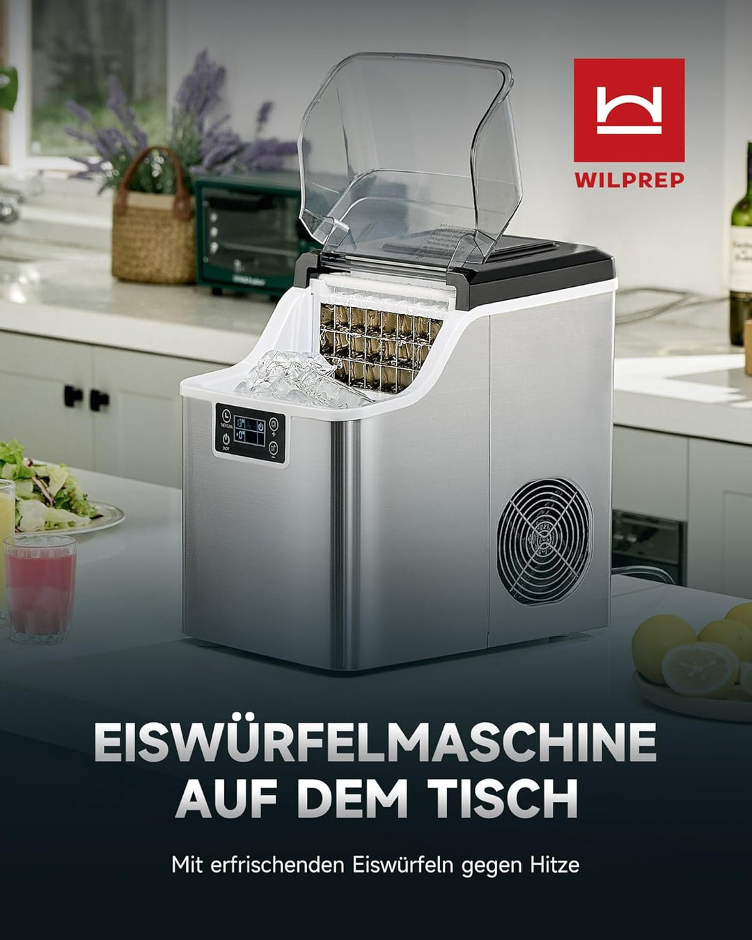 Wilprep Eiswürfelmaschine klein mit Selbstreinigung Eiswürfelbereiter 22kg/24h Eismaschine mit LCD-B