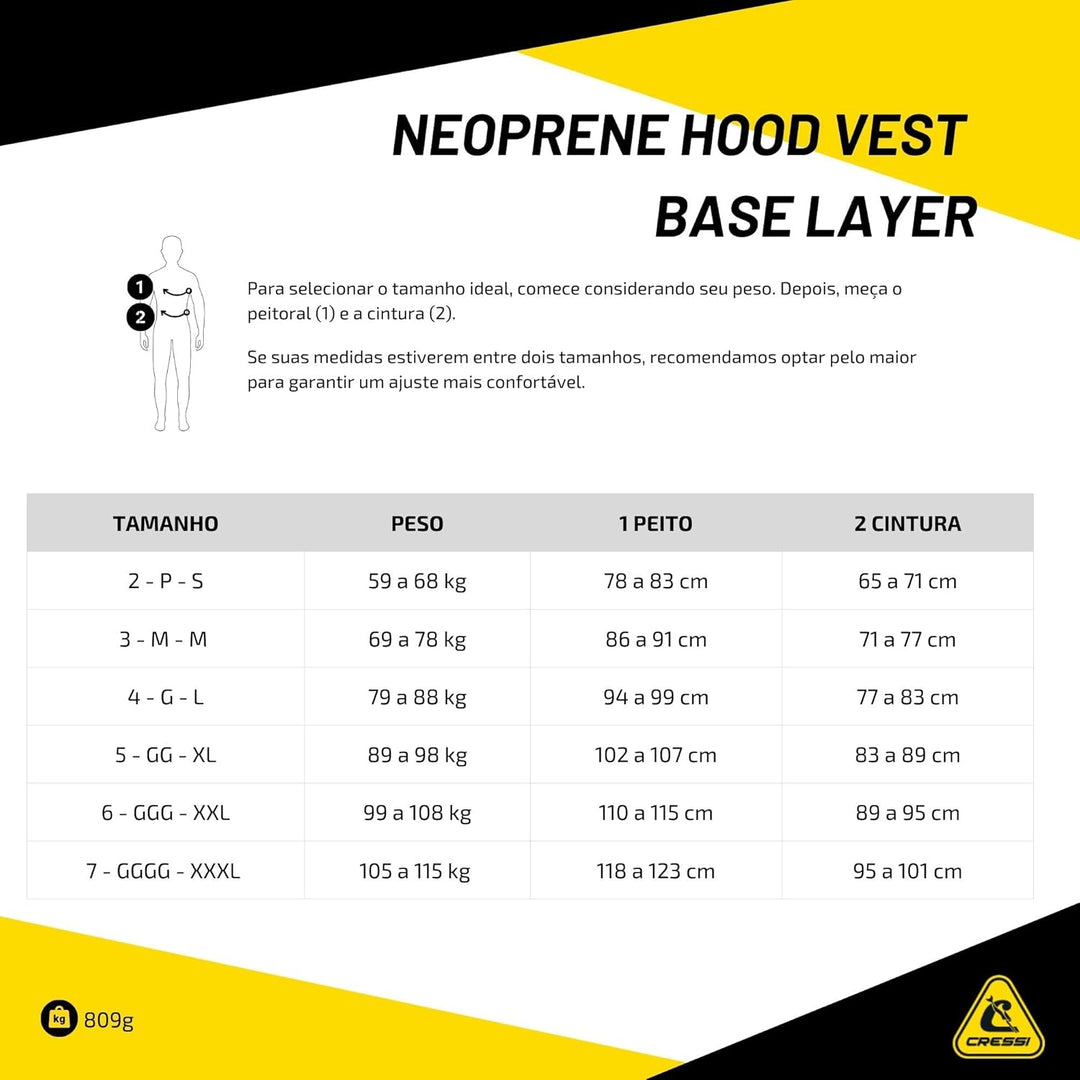 Cressi Base Layer Man 2.5mm - Tauchunterzieher Neopren 2.5mm, Schwarz, für Herren Hood Vest XL, Hood