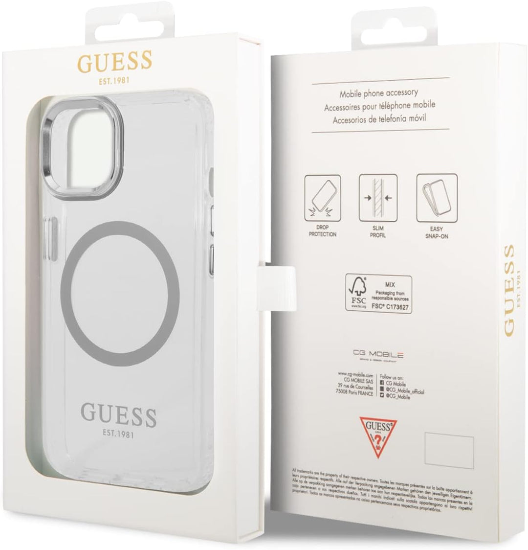 Guess GUHMP14SHTRMS Hülle für iPhone 14 6,1" Silber Hard case Metal Outline