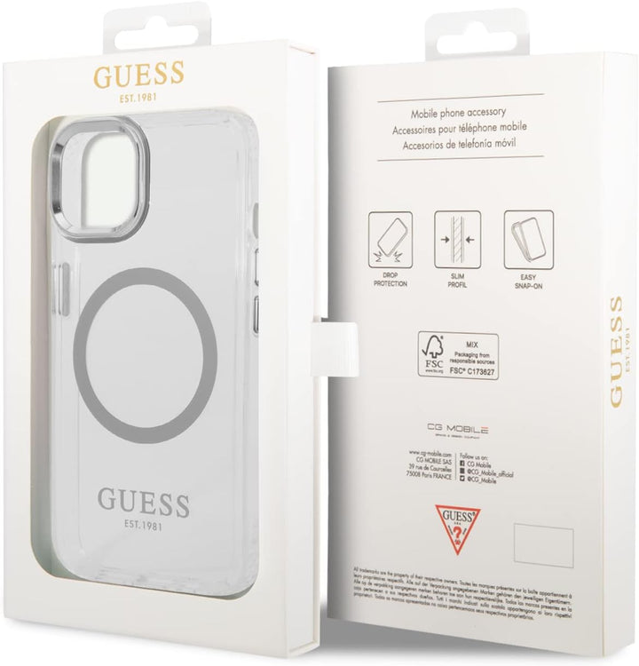 Guess GUHMP14SHTRMS Hülle für iPhone 14 6,1" Silber Hard case Metal Outline
