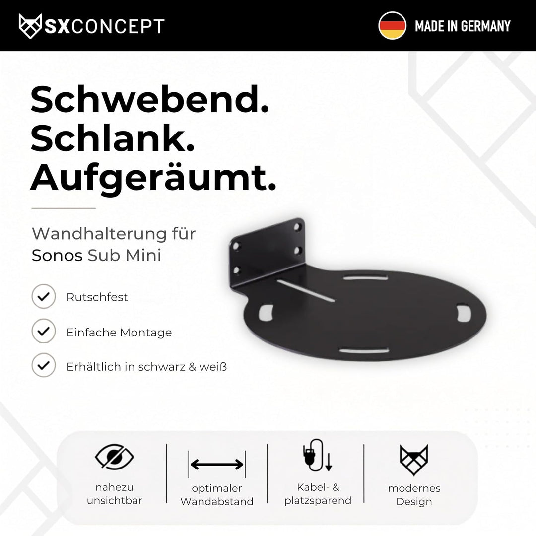 SX-Concept Wandhalterung für Sonos Sub Mini | Minimalistisches Design | geringer Wandabstand | Made
