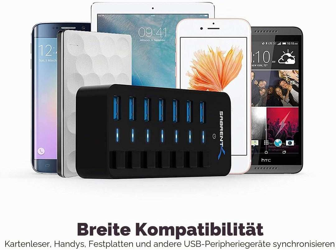 SABRENT USB Hub aktiv 3.2 gen1, mit netzteil 36W 7port, USB Adapter mehrfach Verlängerung, USB Verte