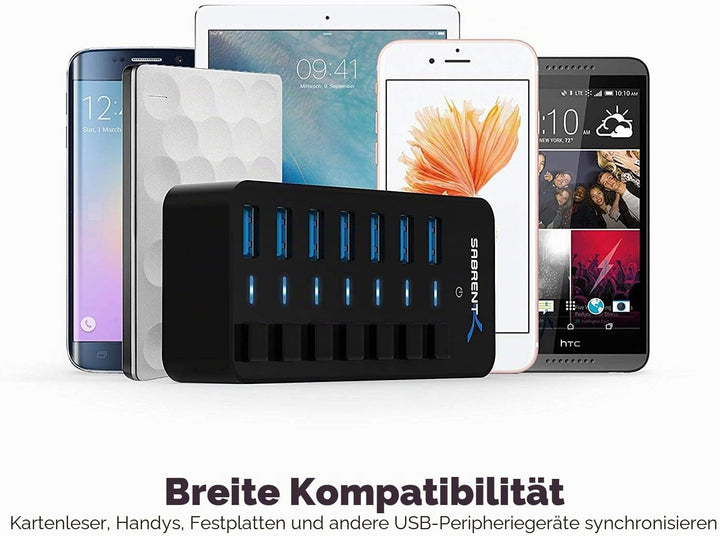 SABRENT USB Hub aktiv 3.2 gen1, mit netzteil 36W 7port, USB Adapter mehrfach Verlängerung, USB Verte