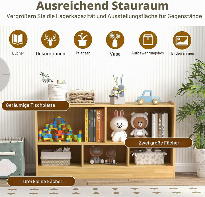 KOMFOTTEU Spielzeugschrank Kinder, Spielzeugregal mit 5 Fächer in 2 verschiedenen Grössen, Kinderreg