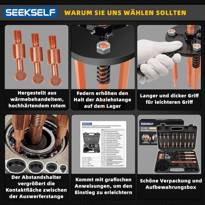 36-in-1 Lagerabzieher Set Innen und Aussen, Innenlager Abzieher Lager Werkzeug Trennsatz, Schwarze P