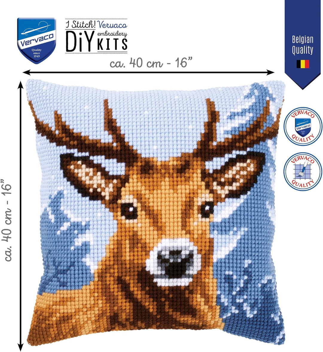 Vervaco Kreuzstichkissen Hirsch Kreuzstichpackung, Stramin, Weiss, 40 x 40 x 0,3 cm